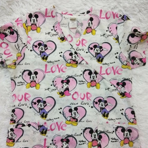 Disney Tops - Disney Mickey & Minnie Mouse "Love" Scrub Top - M